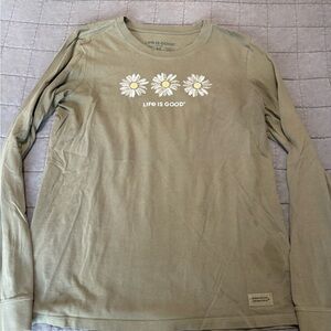 Life Is Good Olive Green Daisy Tee